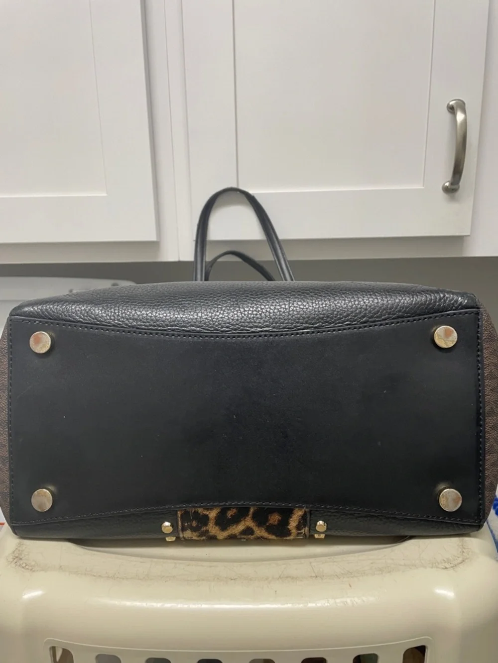 Michael Kors Black & Leopard-Print Studded Tote - Picture 7 of 13